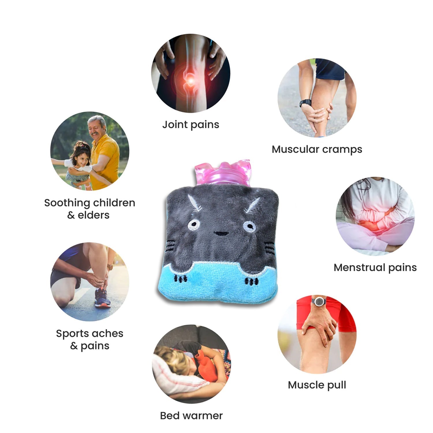 6528 Grey Cat Print small Hot Water Bag with Cover for Pain Relief, Neck, Shoulder Pain and Hand, Feet Warmer, Menstrual Cramps. 6528 Grey Cat Print small Hot Water Bag with Cover for Pain Relief, Neck, Shoulder Pain and Hand, Feet Warmer, Menstrual Cramps.
